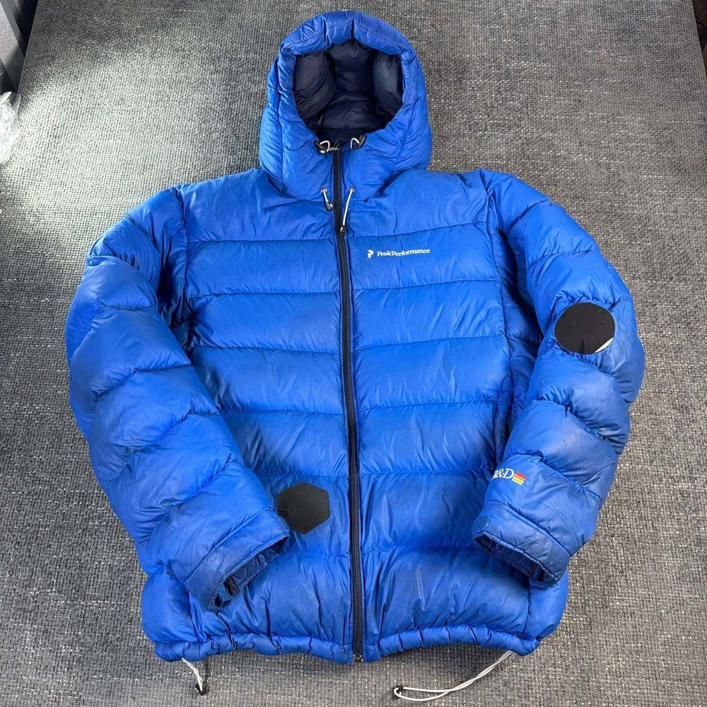 Peak Performance Down Puffer Jacket Mens XL Blue Hooded Gorpcore Ripstop